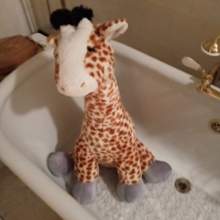 President's Bathroom life-sized giraffe in the claw-foot tub