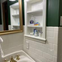 Sears Room bathroom  sink, mirror and built-in shelf